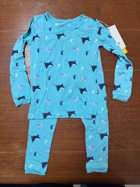 Kyte BABY Teal Long-Sleeve Pajama Set with Eagle Ray Print
